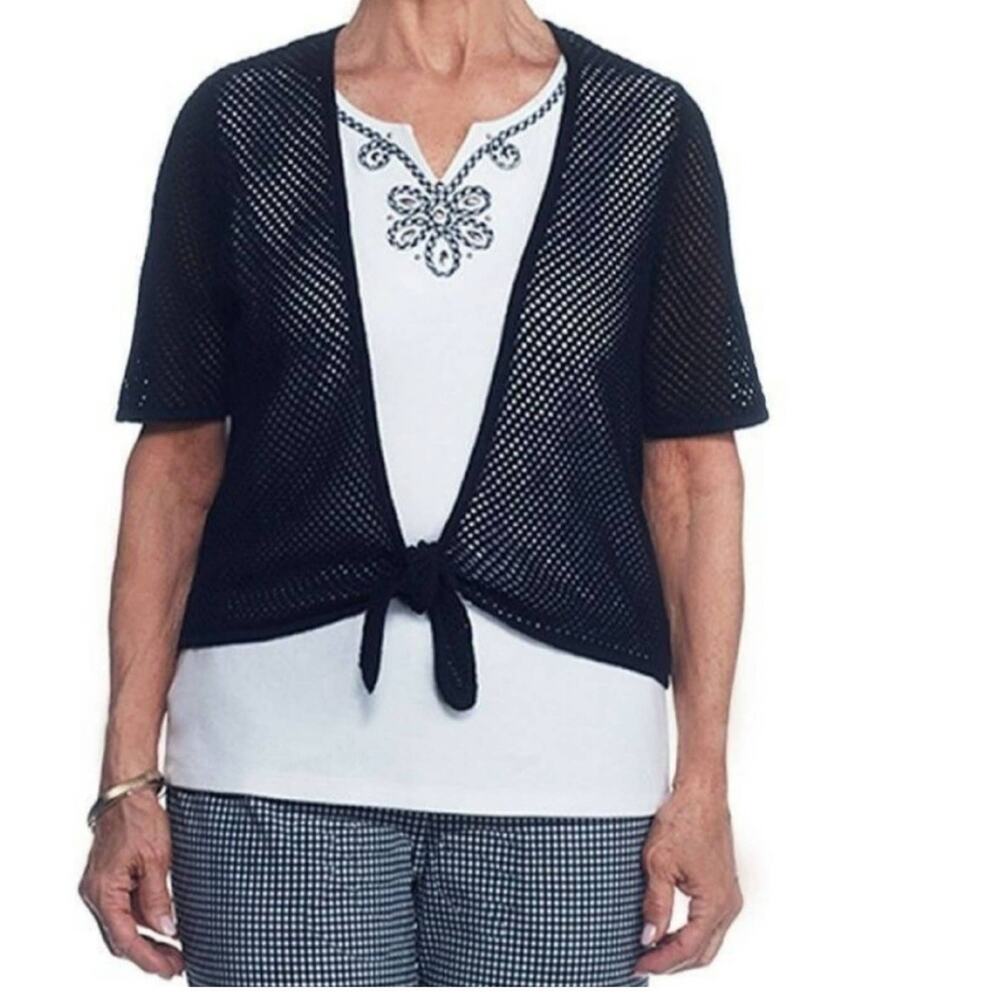 Alfred Dunner Garden Party Gingham 2in1 Top NWT M